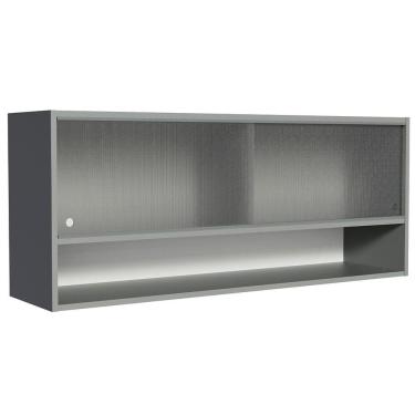 Imagem de Armário Aéreo 2 Portas de Correr de Vidro Pontilhado e 1 Nicho Cinza Nice Madesa