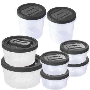 Imagem de Kit 8 potes/porta mantimentos de rosca preto Plasutil