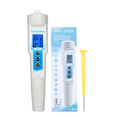 Imagem de Tingpai Medidor de pH 5 em 1 à prova d'água multifuncional TDS/EC/pH/S nidade/Tempe tu Medidor de qu dade da água Visor LCD retroiluminado azul com função ATC