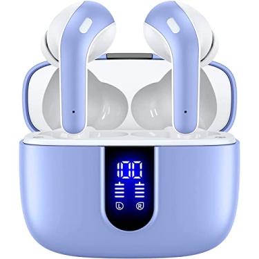 Imagem de EOYHZOO 60H Reprodução Verdadeira Fones de Ouvido Sem Fio Bluetooth Fones De Ouvido Fones De Ouvido com Carregamento Sem display LED De Energia Fio Caso IPX5 À Prova D' Água in-Ear Fones De Ouvido com Microfone de parágrafo computador Telefone TV Inteligente Laptop Esportes (Roxo)