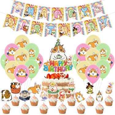 Imagem de Guinea Pig Birthday Party Decorations Supplies,Children Guinea Pig Birthday Party Balloons Banners Cupcake Decorations,Hamster Party Supplies for Kids