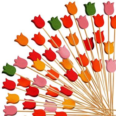 Imagem de WILLBOND 200 palitos de tulipa para coquetéis palitos longos para aperitivos espetos de coquetel de verão descartáveis palitos de comida de bambu extravagantes para decoração de festa de aniversário