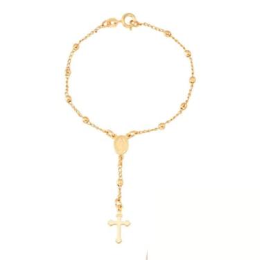 Imagem de Pulseira Feminina Terço Com Crucifixo Banhado À Ouro 18k