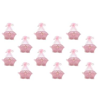 Imagem de Inzopo 12 peças de sacolas de presente de pegada de bebê para meninas meninos chá de bebê festa de aniversário infantil organza sacos de doces lembrancinhas - rosa, 7,5 x 4,5 x 14 cm rosa