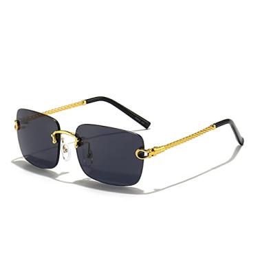 Imagem de Óculos de sol sem aro masculino quadrado vintage óculos de sol feminino com lentes 2.3 para condução UV400, C05 dourado preto, tamanho único