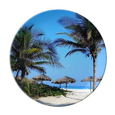 Imagem de Prato decorativo de porcelana salver louça de jantar com céu azul e árvore do oceano