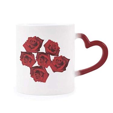 Imagem de Caneca de flor vermelha com flor de rosa vermelha sensível ao calor Caneca de grés que muda de cor vermelha