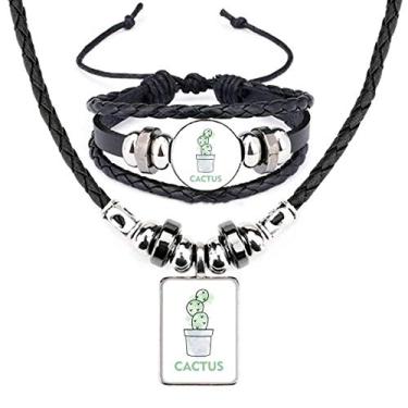 Imagem de Conjunto de joias para colar de couro de planta de aquarela com suculentas de cacto