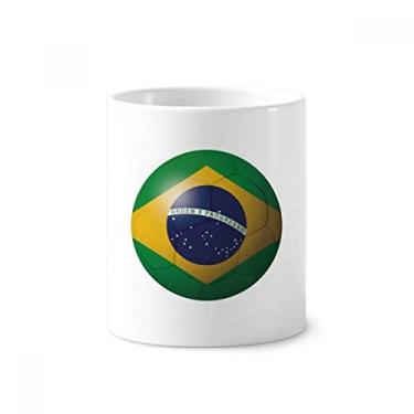 Imagem de Suporte para caneta com bandeira nacional do Brasil, futebol americano, escova de dentes, caneca branca de cerâmica 355 ml