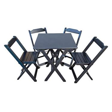 Imagem de Jogo de Mesa 70x70 Com 4 Cadeiras Dobráveis - Preta - Reisol Móveis