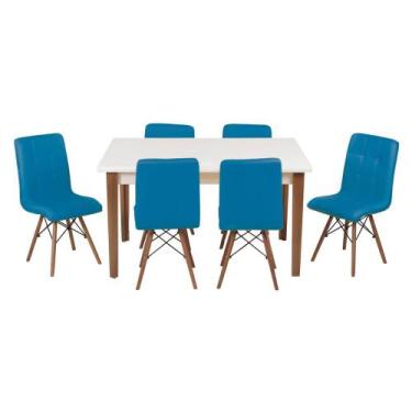 Imagem de Conjunto Mesa De Jantar Luiza 135cm Branca Com 6 Cadeiras Gomos - Turq