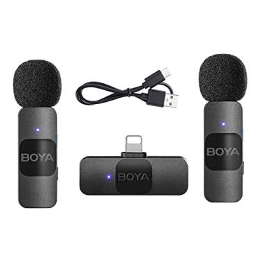 Imagem de Galori BY-V2 One-Trigger-Two 2.4G Wireless Microphone System Clip-on Phone Microphone Omnidirecional Mini Lapel Mic Emparelhamento Automático Redução Inteligente de Ruído 50M Substituição da Faixa de