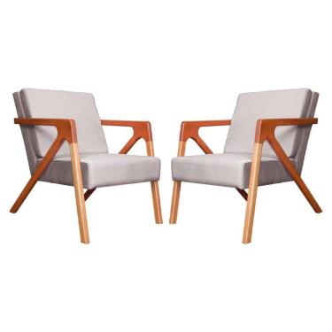 Imagem de Conjunto 2 Poltronas Monalisa Com Braços de Madeira Veludo Rose - LM DECOR