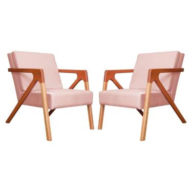 Imagem de Conjunto 2 Poltronas Monalisa Com Braços de Madeira Veludo Rosa - LM DECOR