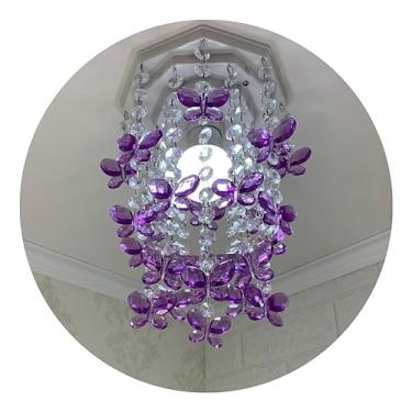 Imagem de Lustre para Quarto Infantil Luminária de Teto Juvenil Feminino Bebê Decorar Borboletas Lilás 17x25cm