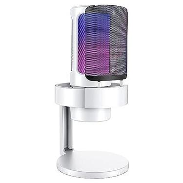 Imagem de Microfone RGB Condensador Com Conector De Monitoramento De Fone De Ouvido USB Profissional Controle De Luz Gamer Para Computador Jogos Transmissao Ao Vivo Plug And Play - TOMATE (Branco)