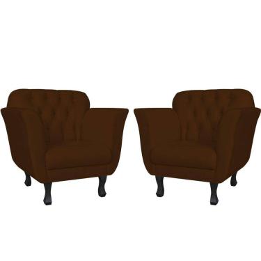 Imagem de Kit 2 Poltronas Decorativa Dália Suede Marrom Pés Madeira Mz Decor