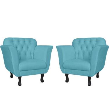 Imagem de Kit 2 Poltronas Decorativa Dália Suede Azul Tifany Pés Madeira Mz Decor