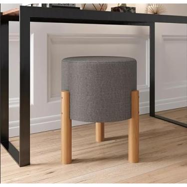 Imagem de Genérico, Puff Decorativo Redondo Banqueta Sala Quarto Escritório Pés Madeira Zuppy - Cinza Linho