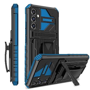Imagem de YOUULAR Capa compatível com Samsung Galaxy A34 5G PC rígido + TPU macio + suporte + clipe dorsal à prova de choque capa protetora antiqueda para telefone A34 5G capas militares suporte oculto azul
