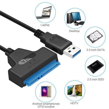 Imagem de SATA para USB 3.0 / 2.0 Tipo C Cabo  Disco Rígido Externo  22 Pin Adapter  2.5 "  6 GBPS  HDD  SSD
