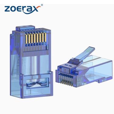 Imagem de Zoerax 100 conectores dos pces cat6 rj45 passam através  cabo de rede contínuo ou encalhado utp da