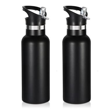 Imagem de Volhoply Garrafa de água isolada de 500 ml, pacote com 2, garrafas de água infantis de aço inoxidável com tampa de palha, copos de metal a vácuo de parede dupla, garrafa de água esportiva reutilizável