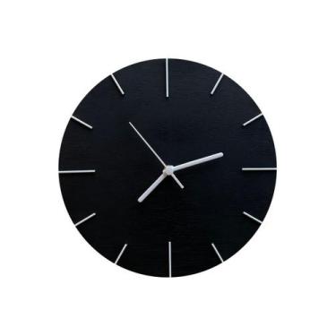 Imagem de Relógio De Parede Em Madeira Preto Fosco Com Ponteiros Branco 30cm - D