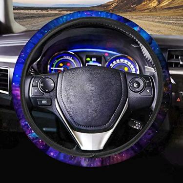 Imagem de Capa de volante AFPANQZ Nebulosa Galaxy Design 14-15" Ajuste universal para a maioria dos carros Sedans SUVs conforto aderência confortável feito à mão Neoprene respirável volante protetor azul roxo