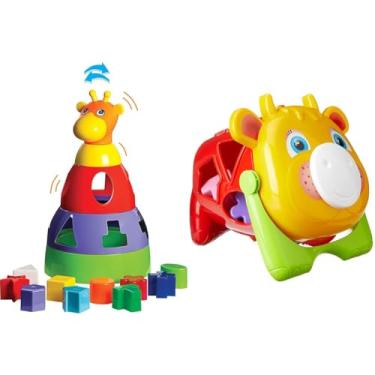 Imagem de Brinquedo Educativo Girafa Didática + Brinquedo Educativo Vaquinha Merco Toys Multicor
