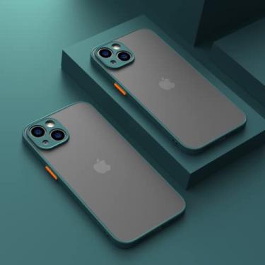 Imagem de Capa fosca de armadura à prova de choque para iPhone 13 14 12 11 Pro Max XR XS X 7 8 Plus SE Mini Luxo Silicone Bumper Capa Dura Transparente, Verde Escuro, para iPhone 6 6s