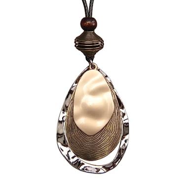 Imagem de AZORA Colar de pingente de anel múltiplo de cor bronze feito à mão estilo boho longo de corda de couro colar para mulheres, Couro, Sem Pedra Preciosa