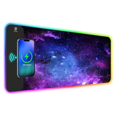 Imagem de ToLuLu Mouse pad RGB para jogos sem fio, 7,5/10/15 W, 10 modos de luz, mouse pad de LED, tapete de teclado de computador, mousepad, 800 x 300 x 4 mm, tapete de mesa grande estendido para MacBook,