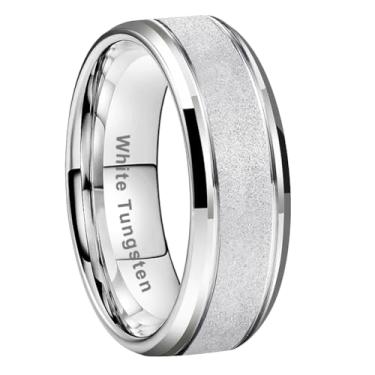 Imagem de TUTISS Anéis de tungstênio de 8 mm preto/branco/dourado para homens e mulheres, compromisso, noivado, acabamento jateado, bordas chanfradas, ajuste confortável, Metal não precioso, Sem pedra preciosa