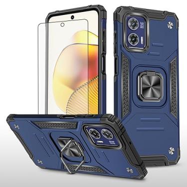 Imagem de Asuwish Capa de telefone para Motorola Moto G73 5G com protetor de tela de vidro temperado e suporte de anel suporte fino híbrido protetor móvel acessórios de celular resistentes G 73 73G mulheres