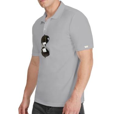 Imagem de WELIGU Camisa polo masculina FPS 50+ camisetas de sol 1/4 com zíper para golfe, pesca, corrida, Rash Guard, secagem rápida, Cinza, 3G