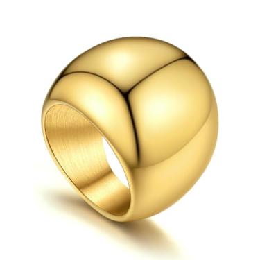 Imagem de GOLDCHIC JEWELRY Anel de cúpula grossa para mulheres, aço inoxidável arrojado empilhável croissant anel para homens (tamanho 7-12, personalizado), 9, Banhado a ouro 18k, Sem pedra preciosa