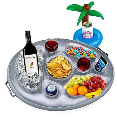 Imagem de Gearplex Boias infláveis de bebidas para piscina, banheira de hidromassagem, lago e oceano, bandeja flutuante para lanches, coquetéis, cerveja e vinho, acessórios de verão para adultos (suporte de
