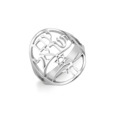 Imagem de UNIFT Anel Hebraico Chai Estrela de Daivd para Mulheres Homens Aço Inoxidável Judaísmo Símbolo da Vida Carta Anel Hebraico Oração Jóia Presente Páscoa, Aço inoxidável, Sem pedra preciosa