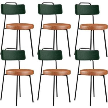 Imagem de Kit 06 Cadeiras Estofada Para Sala Jantar Barcelona L02 Facto Verde Musgo Couríssimo Camel - Lyam