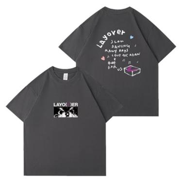 Imagem de Camiseta com estampa de cachorrinho em V Kim Tae Hyung Solo Merch para fãs camiseta de algodão gola redonda manga curta, Cinza, XXG