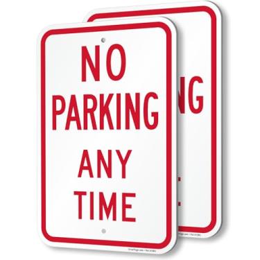 Imagem de SmartSign (Pacote com 2) Placa "No Parking Anytime" de 45 x 30 cm, composto de alumínio de 120 mm de espessura (ACM), material refletivo de grau de engenheiro, vermelho e branco