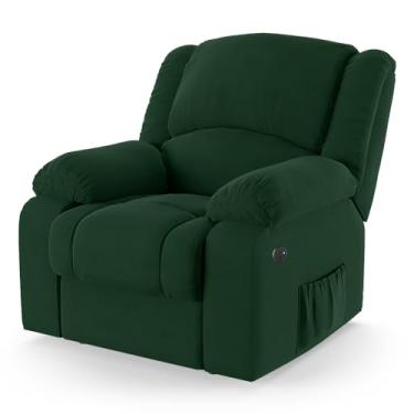 Imagem de Poltrona do Papai Reclinável Massageadora Elétrica com USB Simon F05 Veludo Verde - Lyam Decor