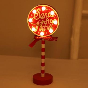 Imagem de Decorações de Natal Papai Noel Pare Aqui Placa de Pólo com Luz LED Suporte de Mesa de Natal Decoração para Interiores Escritório em Casa Festa de Feriado Placa de Rua de Natal Decorativa Presente de B
