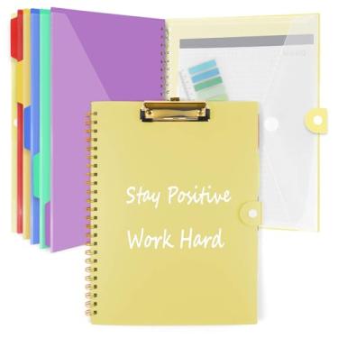 Imagem de Fólio para prancheta com bloco de notas, pasta de prancheta multifuncional com armazenamento, 5 pastas com 11 bolsos, organizador à prova d'água com bloco de notas recarregável de 40 páginas, leve,