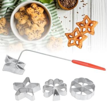 Imagem de Conjunto de ferro roseta com alça, conjunto de 4 formas de waffle, impressão de bolo, molde de pastelaria, biscoito, sobremesa, acessórios de panificação, presente para biscoitos Bunuelos