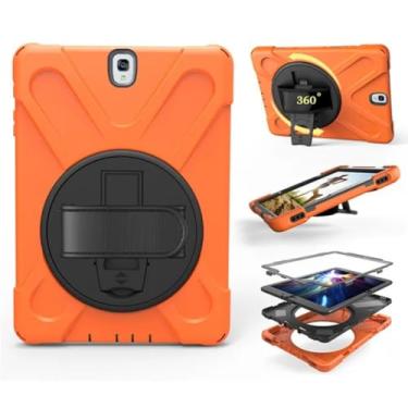 Imagem de Capa de silicone com suporte e alça de pulso giratória segura para crianças capa à prova de choque para Samsung Galaxy Tab S3 SM-T820 T825 9,7 polegadas + caneta (laranja)