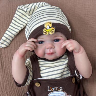 Imagem de Bebe Reborn Realista Menina,48cm/19" Realista Bebe Reborn Realista Recem Nascido,Boneca com os olhos abertos,Com Cabelo implantado à mão,Vem Com Roupas De Boneca,Silicone_Menina