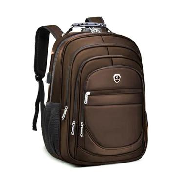 Imagem de Mochila Para Laptop Notebook Bolsa Casual Escola Trabalho Viagem Feminina Masculina Senha Trava Anti Furto Cabo Usb Auxiliar (MARROM)