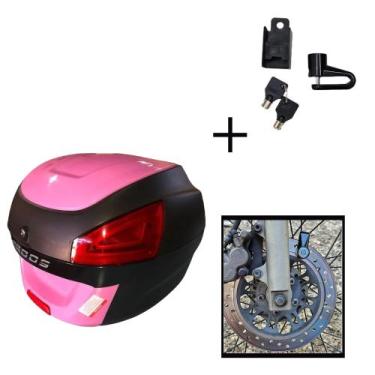 Imagem de Baú Bauleto 29l Awa + Cadeado Trava Disco Moto Antifurto, Rosa